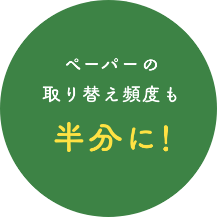ペーパーの取り替え頻度も半分に!