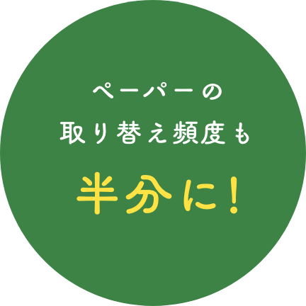 ペーパーの取り替え頻度も半分に！